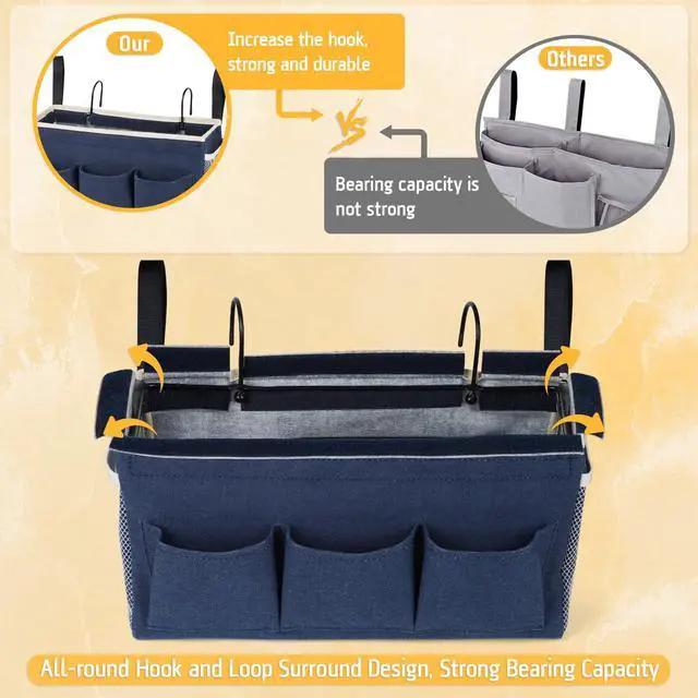 Alt view image 5 of 6 - Bedside Caddy, Bedside Storage Bag Hanging Organizer for Bunk Bed | Bed Caddy with Fixed Straps and Water Bottle Holder for Home, College Dorm, Bunk Bed, Hospital Bed and Crib Bed Rails
