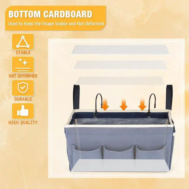 Alt view image 6 of 6 - Bedside Caddy, Bedside Storage Bag Hanging Organizer for Bunk Bed | Bed Caddy with Fixed Straps and Water Bottle Holder for Home, College Dorm, Bunk Bed, Hospital Bed and Crib Bed Rails