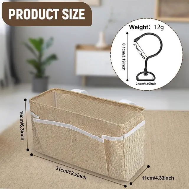 Alt view image 5 of 7 - Bedside Caddy, bedside organizer, Hanging Organizers (Beige) | Storage Bags with Self-adhesive on The Back to Hang Over Beds for Headboards, Bunk Bed, Car Seat Back Organizers