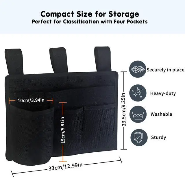 Alt view image 5 of 7 - Bedside Storage Caddy, Bunk Bed Storage Bag, Hanging Bedside Organizer | for TV Remote Control, Phones, Tablets, Bedside Pocket for College Dorm Rooms Baby Bed Rails, Hospital, Camp