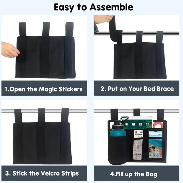 Alt view image 6 of 7 - Bedside Storage Caddy, Bunk Bed Storage Bag, Hanging Bedside Organizer | for TV Remote Control, Phones, Tablets, Bedside Pocket for College Dorm Rooms Baby Bed Rails, Hospital, Camp