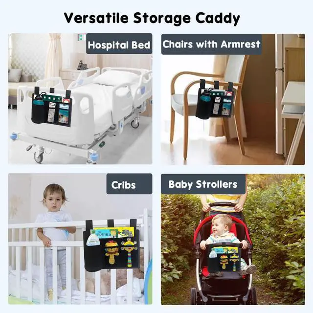Alt view image 7 of 7 - Bedside Storage Caddy, Bunk Bed Storage Bag, Hanging Bedside Organizer | for TV Remote Control, Phones, Tablets, Bedside Pocket for College Dorm Rooms Baby Bed Rails, Hospital, Camp