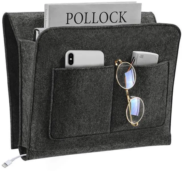 Main image of Bedside Caddy, Bedside Organizer for Dorm Room, Bunk Bed, Grey | Soft Felt Fabric Bed Caddy, Bedside Pocket, Remote Control Holder for Bedroom, Dorm, Bunk Bed & Sofa, Books, Phones & Glasses