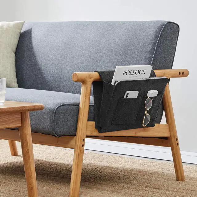 Alt view image 2 of 7 - Bedside Caddy, Bedside Organizer for Dorm Room, Bunk Bed, Grey | Soft Felt Fabric Bed Caddy, Bedside Pocket, Remote Control Holder for Bedroom, Dorm, Bunk Bed & Sofa, Books, Phones & Glasses