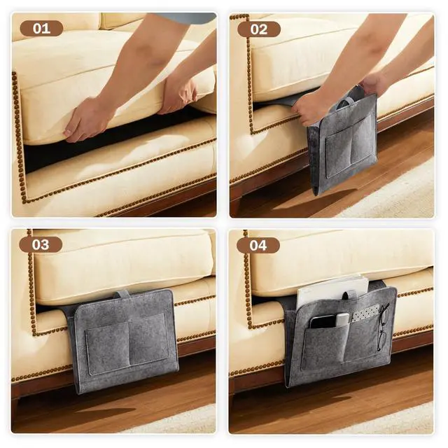 Alt view image 4 of 7 - Bedside Caddy, Bedside Organizer for Dorm Room, Bunk Bed, Grey | Soft Felt Fabric Bed Caddy, Bedside Pocket, Remote Control Holder for Bedroom, Dorm, Bunk Bed & Sofa, Books, Phones & Glasses