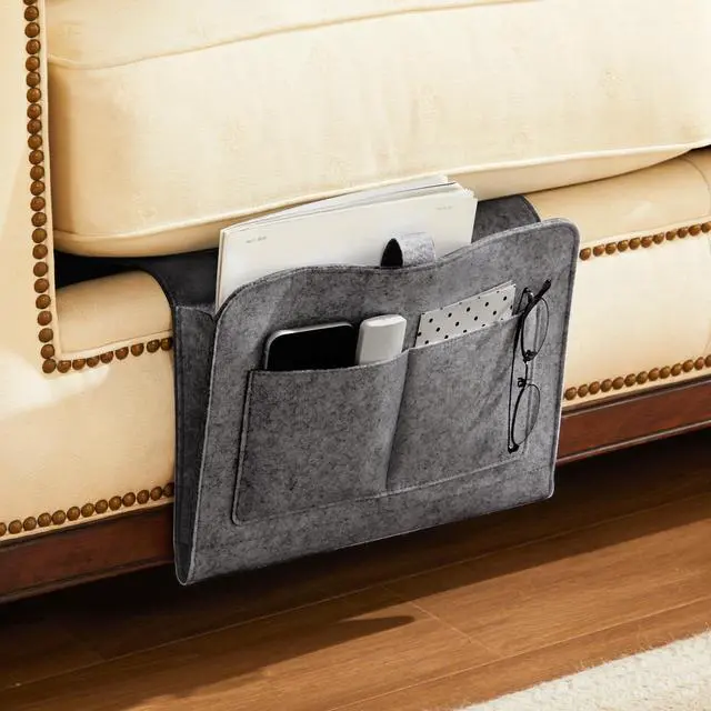 Alt view image 5 of 7 - Bedside Caddy, Bedside Organizer for Dorm Room, Bunk Bed, Grey | Soft Felt Fabric Bed Caddy, Bedside Pocket, Remote Control Holder for Bedroom, Dorm, Bunk Bed & Sofa, Books, Phones & Glasses
