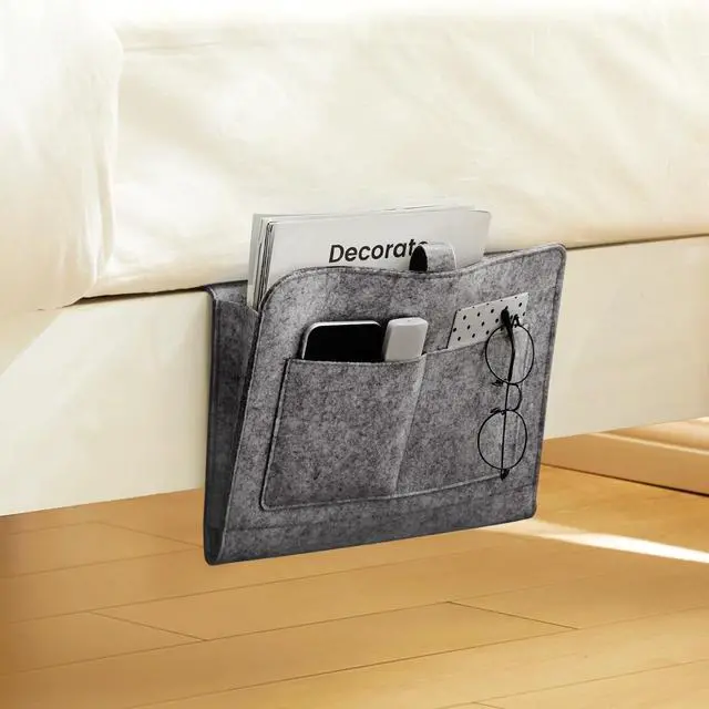 Alt view image 3 of 7 - Bedside Caddy, Bedside Organizer for Dorm Room, Bunk Bed, Grey | Soft Felt Fabric Bed Caddy, Bedside Pocket, Remote Control Holder for Bedroom, Dorm, Bunk Bed & Sofa, Books, Phones & Glasses