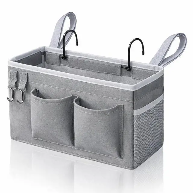 Main image of 1pcs Bedside Caddy Hanging Storage Bag, Organizer Baskets with Pockets for Bunk Bed Accessories, Loft & Dorm Rooms Chair Bed Rails (Grey-1pcs)