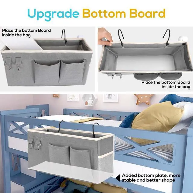 Alt view image 3 of 7 - 1pcs Bedside Caddy Hanging Storage Bag, Organizer Baskets with Pockets for Bunk Bed Accessories, Loft & Dorm Rooms Chair Bed Rails (Grey-1pcs)