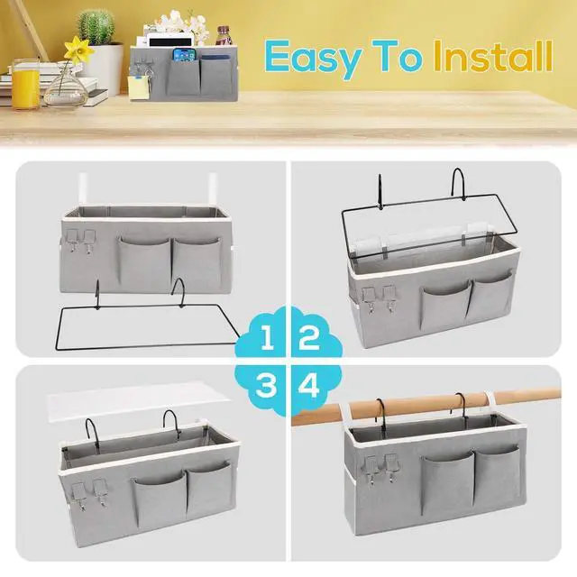 Alt view image 6 of 7 - 1pcs Bedside Caddy Hanging Storage Bag, Organizer Baskets with Pockets for Bunk Bed Accessories, Loft & Dorm Rooms Chair Bed Rails (Grey-1pcs)