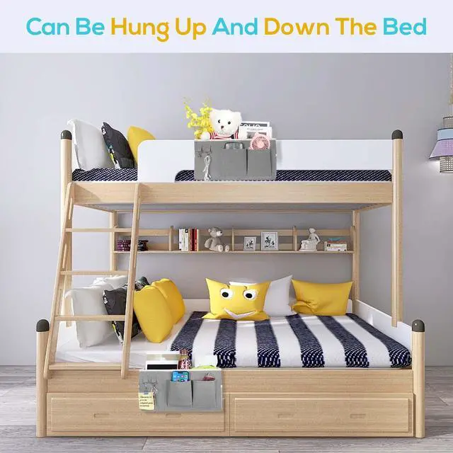 Alt view image 7 of 7 - 1pcs Bedside Caddy Hanging Storage Bag, Organizer Baskets with Pockets for Bunk Bed Accessories, Loft & Dorm Rooms Chair Bed Rails (Grey-1pcs)