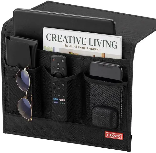 Main image of Bedside Caddy, Remote Holder for Bed, Storage Organizer, Black | Pockets for Bed, Sofa, Phones, Magazines, Tablets and Accessories