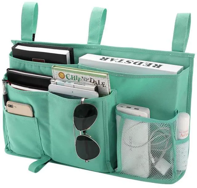 Main image of Bunk Bed Organizer, Bedside Caddy Hanging Bed Organizer Storage Bag 8 Pockets, for College Dorm Rooms Bed, Hospital Bed, Baby Bed Rails, 600D Oxford Cloth (Light Green)