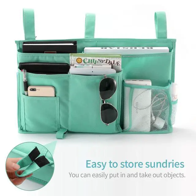 Alt view image 4 of 7 - Bunk Bed Organizer, Bedside Caddy Hanging Bed Organizer Storage Bag 8 Pockets, for College Dorm Rooms Bed, Hospital Bed, Baby Bed Rails, 600D Oxford Cloth (Light Green)