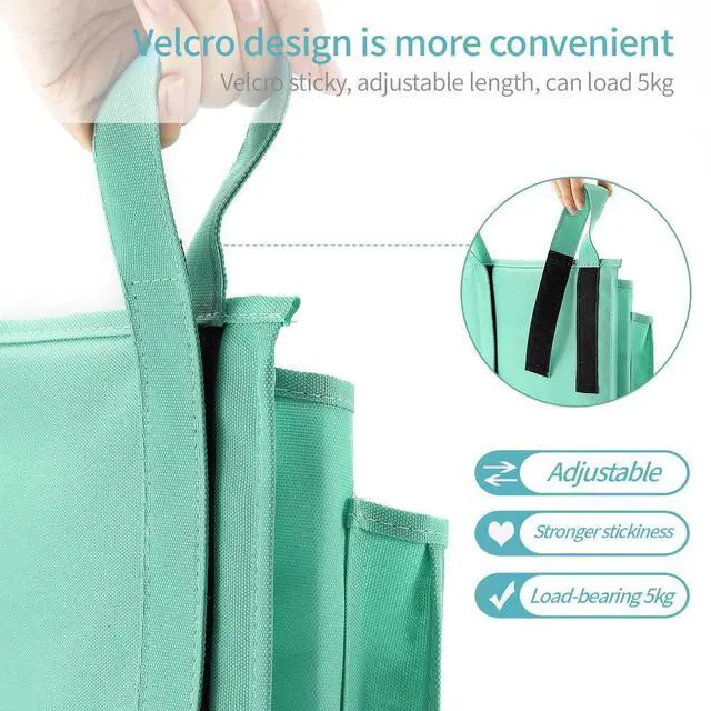 Alt view image 3 of 7 - Bunk Bed Organizer, Bedside Caddy Hanging Bed Organizer Storage Bag 8 Pockets, for College Dorm Rooms Bed, Hospital Bed, Baby Bed Rails, 600D Oxford Cloth (Light Green)