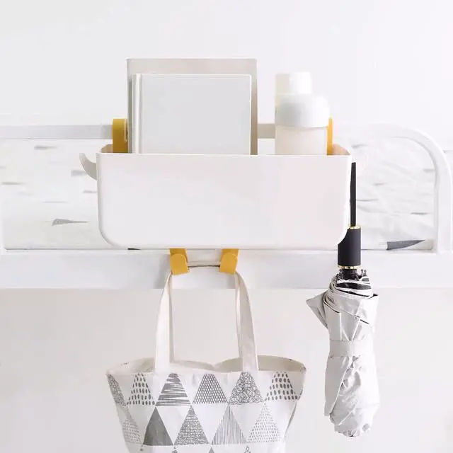Alt view image 3 of 7 - Bedside Hanging Caddy, Plastic Hanging Storage Shelf Holder Organizer for Phone Glasses Bottle Office Supplies in Dorm Room Bathroom Camper Rv - White (Caddy)