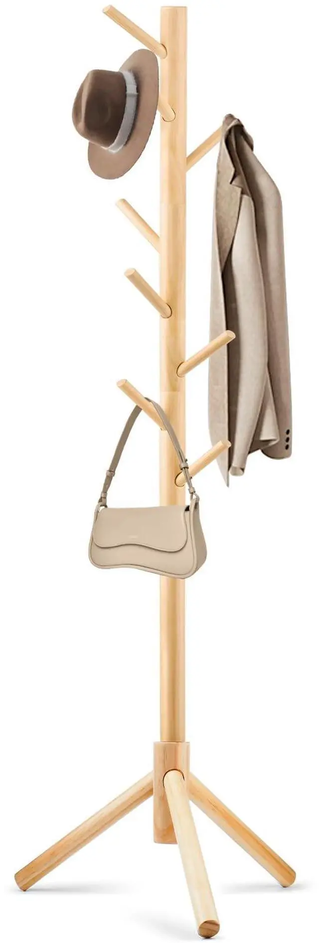 Main image of Freestanding Coat Rack | Coat Rack with 8 Hooks and 3 Adjustable Size Tree for Bedroom, Hallway, Entrance, Office, for Hats, Coats, Scarves, Handbags