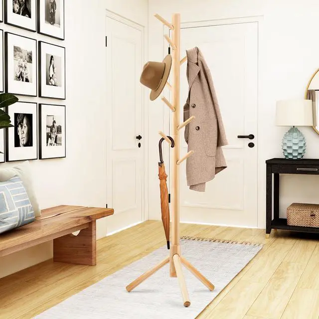 Alt view image 5 of 7 - Freestanding Coat Rack | Coat Rack with 8 Hooks and 3 Adjustable Size Tree for Bedroom, Hallway, Entrance, Office, for Hats, Coats, Scarves, Handbags