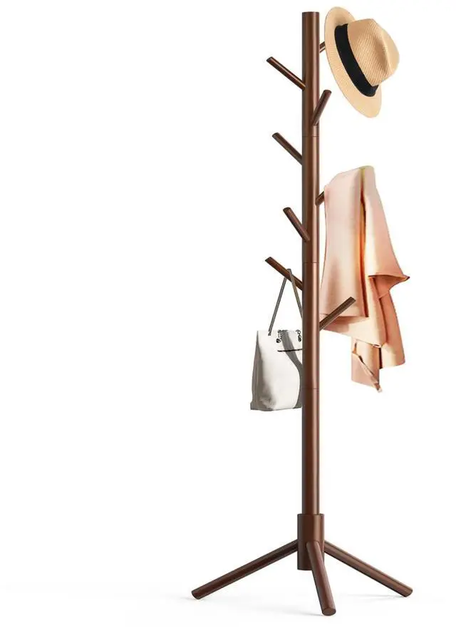 Main image of Wooden Coat Rack Stand, Freestanding Coat Rack with 8 Hooks