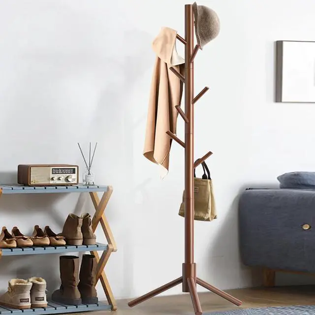 Alt view image 3 of 7 - Wooden Coat Rack Stand, Freestanding Coat Rack with 8 Hooks