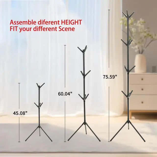 Alt view image 4 of 7 - Coat Rack Stand with 12 Hooks,Metal Freestanding Coat Standing,Light weight Cap Rack,Black
