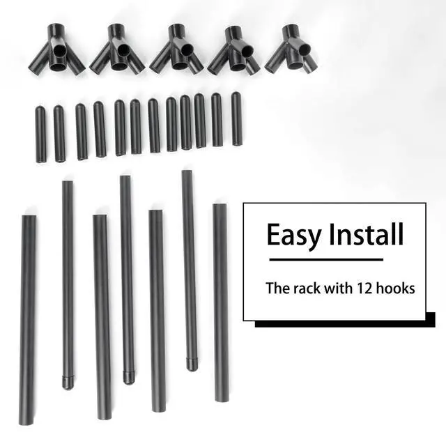 Alt view image 7 of 7 - Coat Rack Stand with 12 Hooks,Metal Freestanding Coat Standing,Light weight Cap Rack,Black