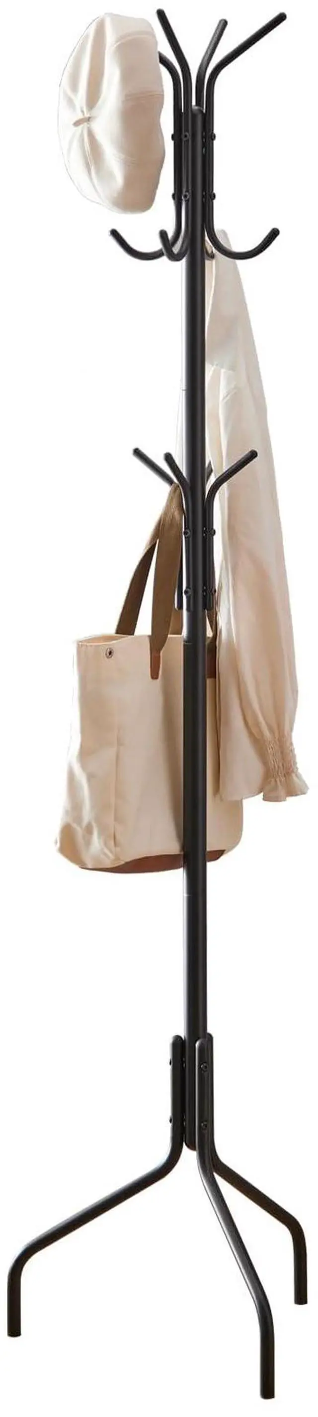 Main image of Coat Rack Freestanding,hat and coat rack stand for entryway,Living Room,Bedroom,Metal coat tree with12 Hooks and 3 Legs (Black)