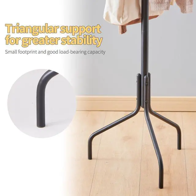 Alt view image 5 of 7 - Coat Rack Freestanding,hat and coat rack stand for entryway,Living Room,Bedroom,Metal coat tree with12 Hooks and 3 Legs (Black)