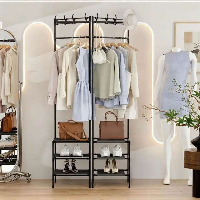 Alt view image 4 of 7 - Rolling Clothing Rack Freestanding Garment Rack Heavy duty | Easy snap-together assembly. Space-saving design fits narrow spaces. Lockable wheels for stable storage.