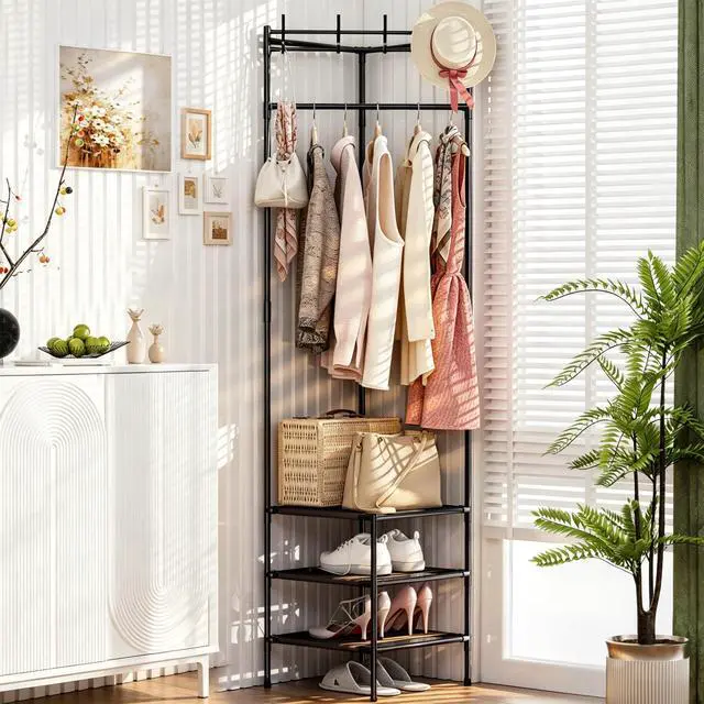 Alt view image 5 of 7 - Rolling Clothing Rack Freestanding Garment Rack Heavy duty | Easy snap-together assembly. Space-saving design fits narrow spaces. Lockable wheels for stable storage.