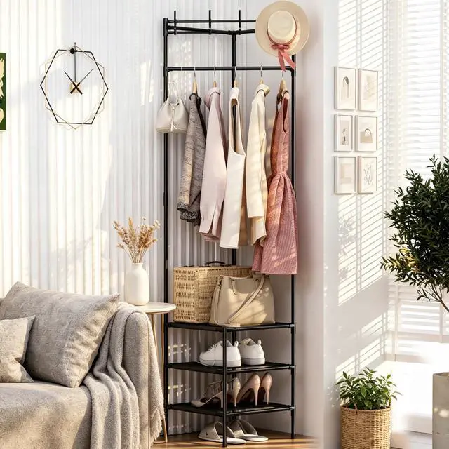 Alt view image 6 of 7 - Rolling Clothing Rack Freestanding Garment Rack Heavy duty | Easy snap-together assembly. Space-saving design fits narrow spaces. Lockable wheels for stable storage.