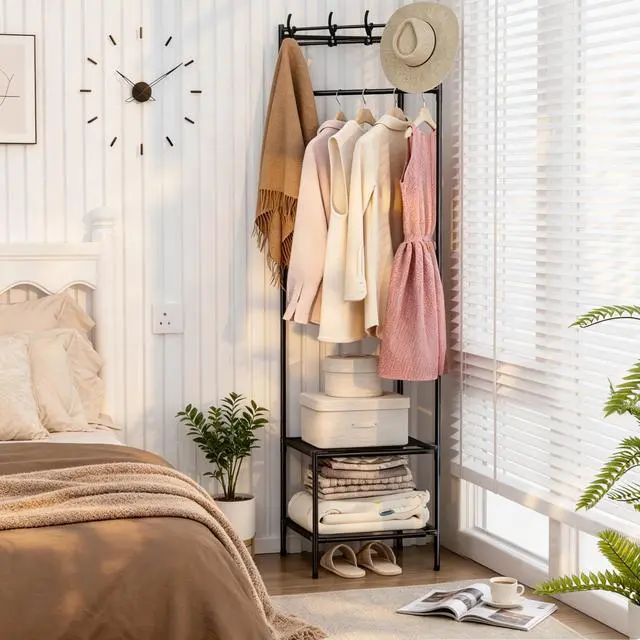 Alt view image 7 of 7 - Rolling Clothing Rack Freestanding Garment Rack Heavy duty | Easy snap-together assembly. Space-saving design fits narrow spaces. Lockable wheels for stable storage.