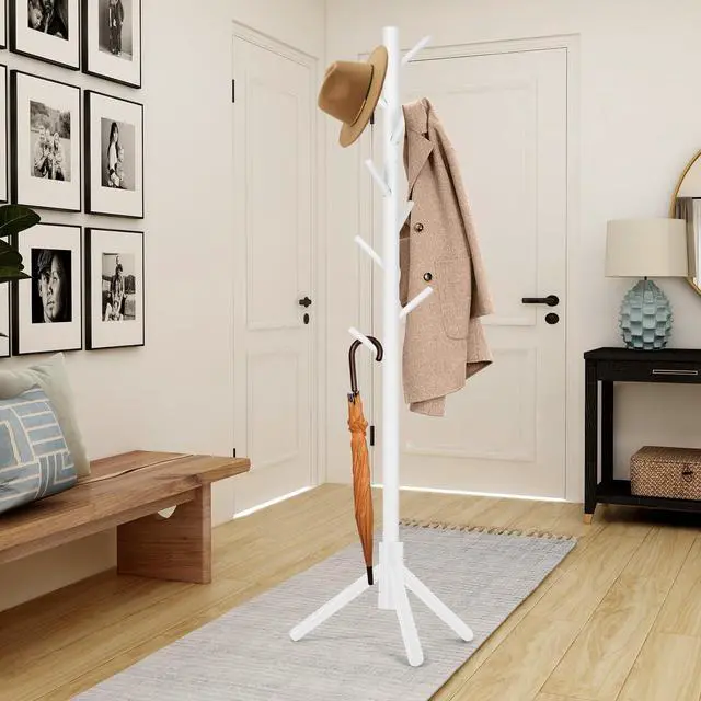 Alt view image 5 of 7 - Freestanding Coat Rack | Coat Rack with 8 Hooks and 3 Adjustable Size Tree for Bedroom, Hallway, Entrance, Office, for Hats, Coats, Scarves, Handbags