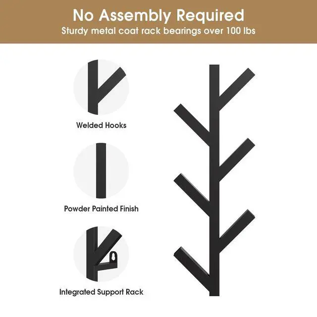 Alt view image 3 of 7 - Vertical Coat Rack Wall Mounted 16 Inch,Metal Vertical Hat Rack for Wall, | Modern Coat Rack Tree for Hats, Jackets, Bags, Entryway Bedroom (Height 16")