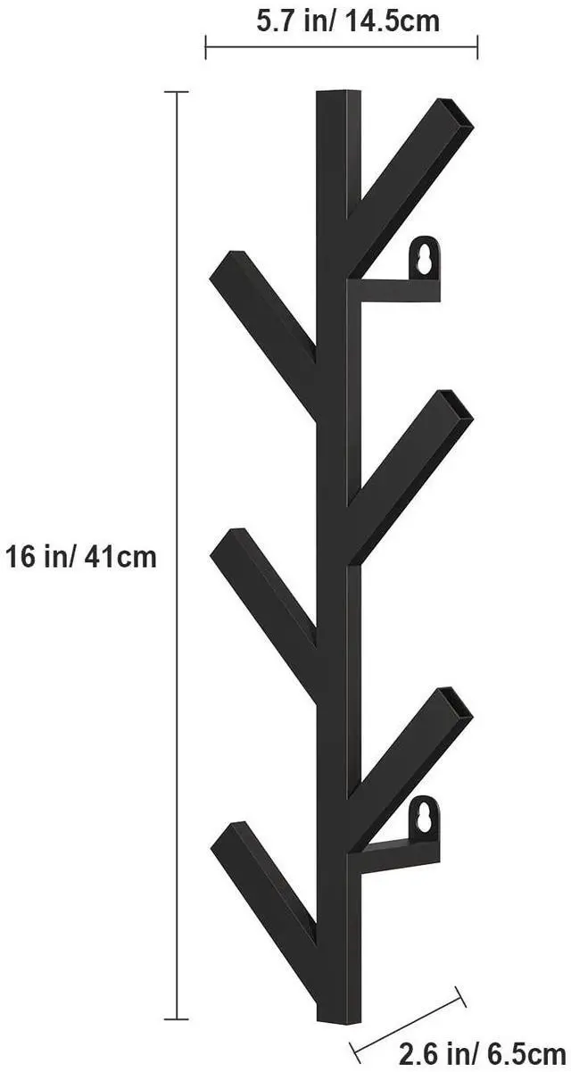 Alt view image 4 of 7 - Vertical Coat Rack Wall Mounted 16 Inch,Metal Vertical Hat Rack for Wall, | Modern Coat Rack Tree for Hats, Jackets, Bags, Entryway Bedroom (Height 16")
