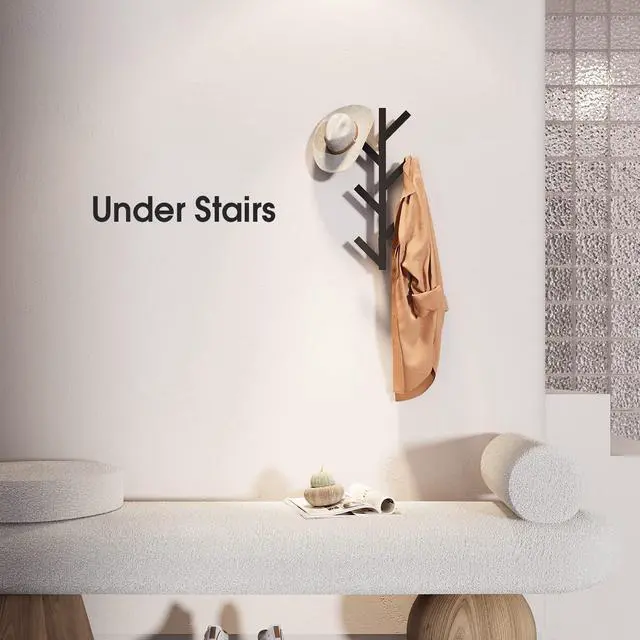 Alt view image 5 of 7 - Vertical Coat Rack Wall Mounted 16 Inch,Metal Vertical Hat Rack for Wall, | Modern Coat Rack Tree for Hats, Jackets, Bags, Entryway Bedroom (Height 16")