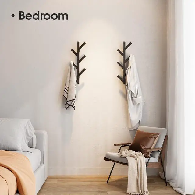 Alt view image 6 of 7 - Vertical Coat Rack Wall Mounted 16 Inch,Metal Vertical Hat Rack for Wall, | Modern Coat Rack Tree for Hats, Jackets, Bags, Entryway Bedroom (Height 16")