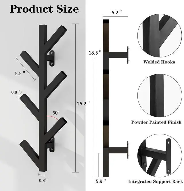 Alt view image 2 of 7 - Wall Mounted Metal Coat Rack with 6 Hooks Modern Minimalist clothes rack, Upright Coat Rack for Hanging Clothes, Hats, Hanging Bags and Scarves Entrance Wall Iron Coat Racks (Black)