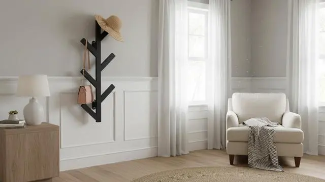 Alt view image 7 of 7 - Wall Mounted Metal Coat Rack with 6 Hooks Modern Minimalist clothes rack, Upright Coat Rack for Hanging Clothes, Hats, Hanging Bags and Scarves Entrance Wall Iron Coat Racks (Black)