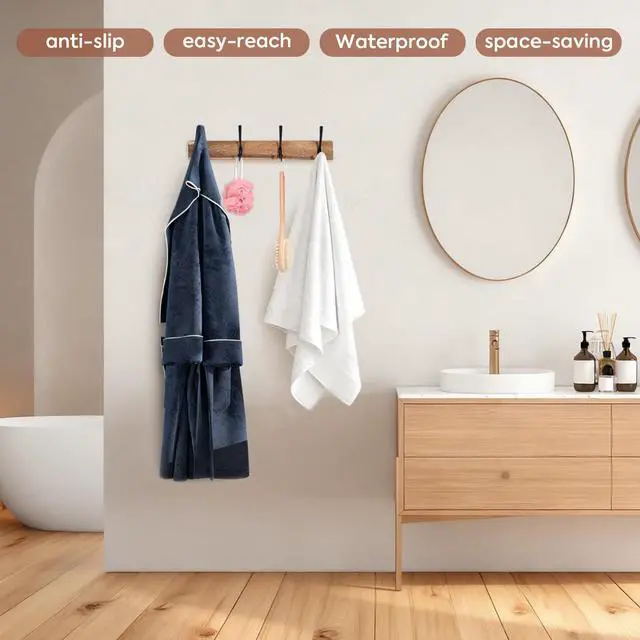 Alt view image 5 of 7 - Coat Rack Wall Mount,Acacia Wood Coat Hooks Wall Mount,15" Wall Coat Rack with Heavy Duty 4-Double-Hooks,Hat Rack Wall Coat Hanger for Towel/Dogs Leashes/Coat/Bag