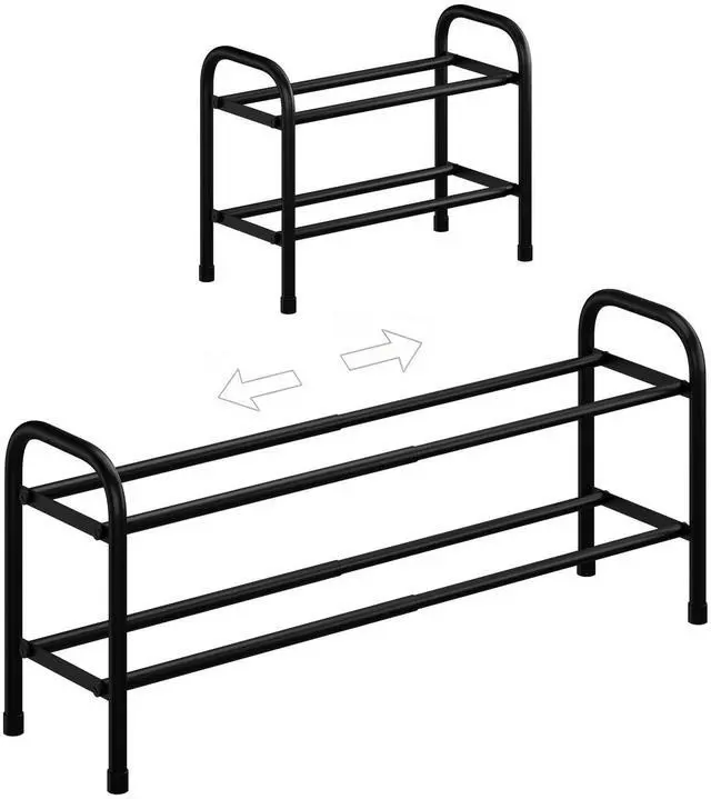Main image of Expandable Shoe Rack,Metal Storage Organizer (Black, 2Tier) | Adjustable width 18-33 inches. Fits entryways, closets, doorways. Free-standing metal frame holds sneakers, boots, heels