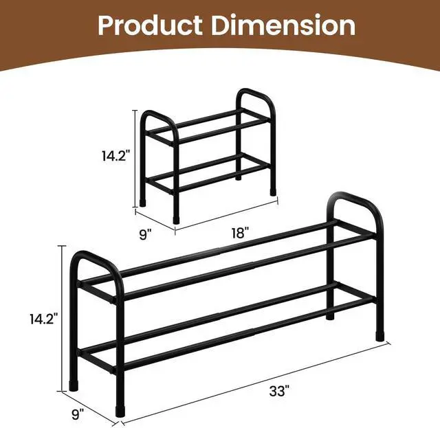 Alt view image 5 of 7 - Expandable Shoe Rack,Metal Storage Organizer (Black, 2Tier) | Adjustable width 18-33 inches. Fits entryways, closets, doorways. Free-standing metal frame holds sneakers, boots, heels