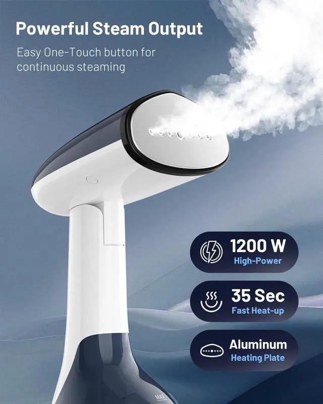 Alt view image 2 of 7 - Steamer for Clothes, Handheld Garment Wrinkle Remover, White | Aluminum Heating Plate, Fast Heat-up, Portable Design, Large Detachable Water Tank, 1200 Watts (Only for 120V)
