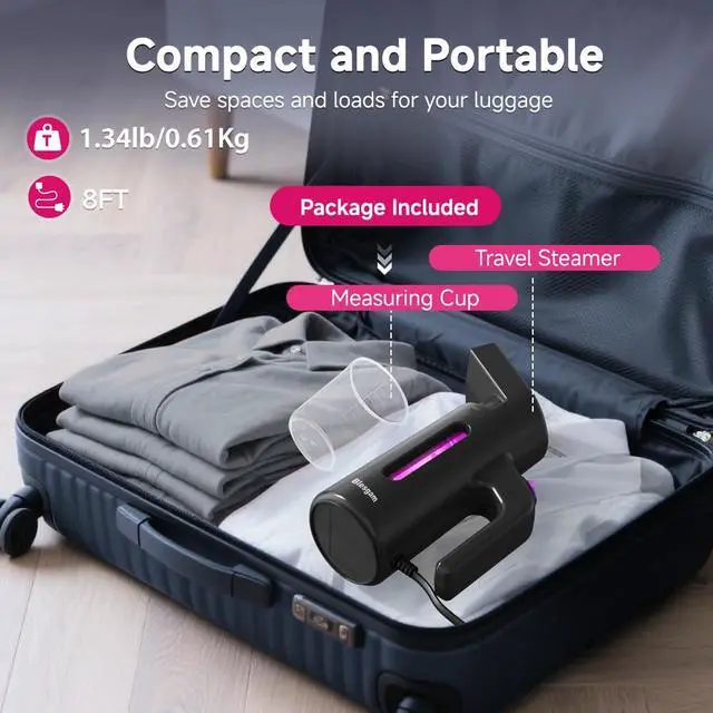 Alt view image 7 of 7 - Travel Steamer for Clothes, Dual-Row Steam Handheld Clothes Steamer | 25g/min Steam,180ml Large Capacity,Fast 40s Heat-up Portable Steamer,700W Clothing Steamer, For All Fabrics,120V Only(GY168)