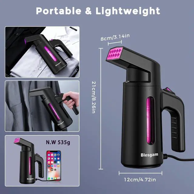 Alt view image 5 of 7 - Travel Steamer for Clothes, Dual-Row Steam Handheld Clothes Steamer | 25g/min Steam,180ml Large Capacity,Fast 40s Heat-up Portable Steamer,700W Clothing Steamer, For All Fabrics,120V Only(GY168)