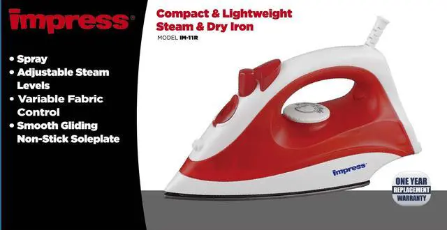 Alt view image 2 of 2 - Basic Clothing Iron | Non-Stick | Compact | Spray | Adjustable Steam | Fabric Selector | Swivel Cord | Lightweight | 1200-Watt (Red)