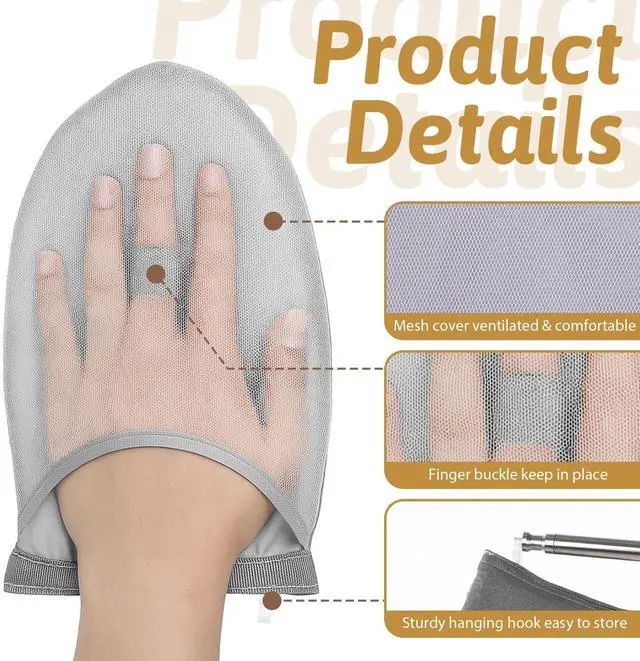 Alt view image 4 of 7 - Garment Steamer Ironing Gloves, Portable Clothing Steam Engine Gloves Anti Steam & Heat Resistant Garment Steamer Mitt Travel Handheld Ironing Board Accessories with Finger Loop for Steaming Clothes