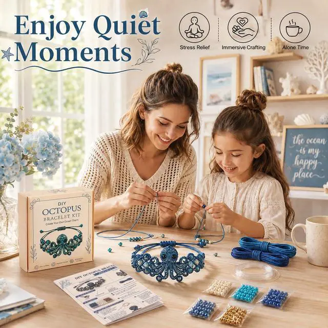 Alt view image 2 of 7 - DIY Beaded Bracelet Making Kit, Beading Kits for Adults - Beaded Animal Kit with Hummingbird & Octopus Design, Beginner-Friendly Bead Bracelet Making Kit (Sea Turtle)