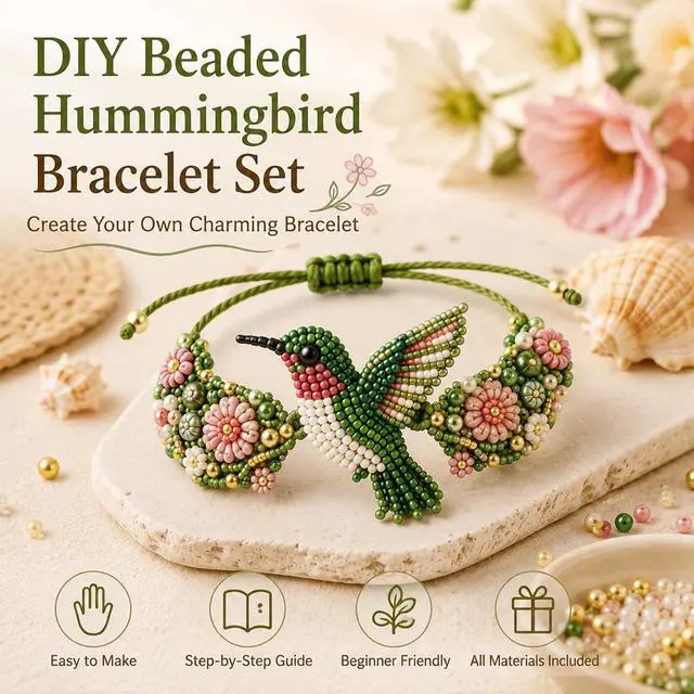 Alt view image 3 of 7 - DIY Beaded Bracelet Making Kit, Beading Kits for Adults - Beaded Animal Kit with Hummingbird & Octopus Design, Beginner-Friendly Bead Bracelet Making Kit (Sea Turtle)