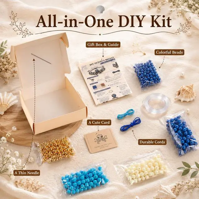 Alt view image 4 of 7 - DIY Beaded Bracelet Making Kit, Beading Kits for Adults - Beaded Animal Kit with Hummingbird & Octopus Design, Beginner-Friendly Bead Bracelet Making Kit (Sea Turtle)